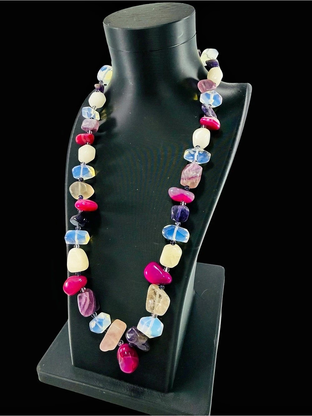 Sterling Silver Multi Gemstone Necklace 18” Rose Quartz Amethyst Topaz Hook EUC